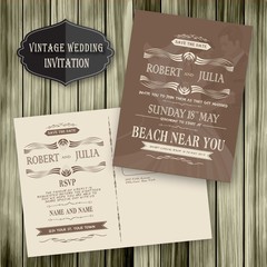 Vintage wedding invitation wood template 