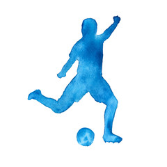 silhouette of a man playing football. footballer. isolated. wate