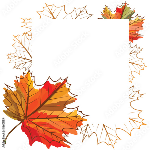 Maple leaves engraved on the colored spot of paint . Background for ...
