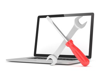 3D Illustration Wrench and screwdriver on laptop, service concept