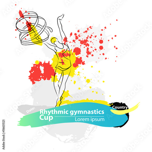 Vector Artistic Rhythmic Gymnastic Ribbon Sketch Banner Hand