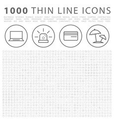 Fototapete - Set of 1000 Isolated Minimal Modern Simple Elegant Black Icons on Circular Buttons on White Background.