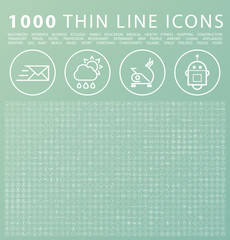 Poster - Set of 1000 Isolated Minimal Modern Simple Elegant White Icons on Circular Buttons on Color Background. 
