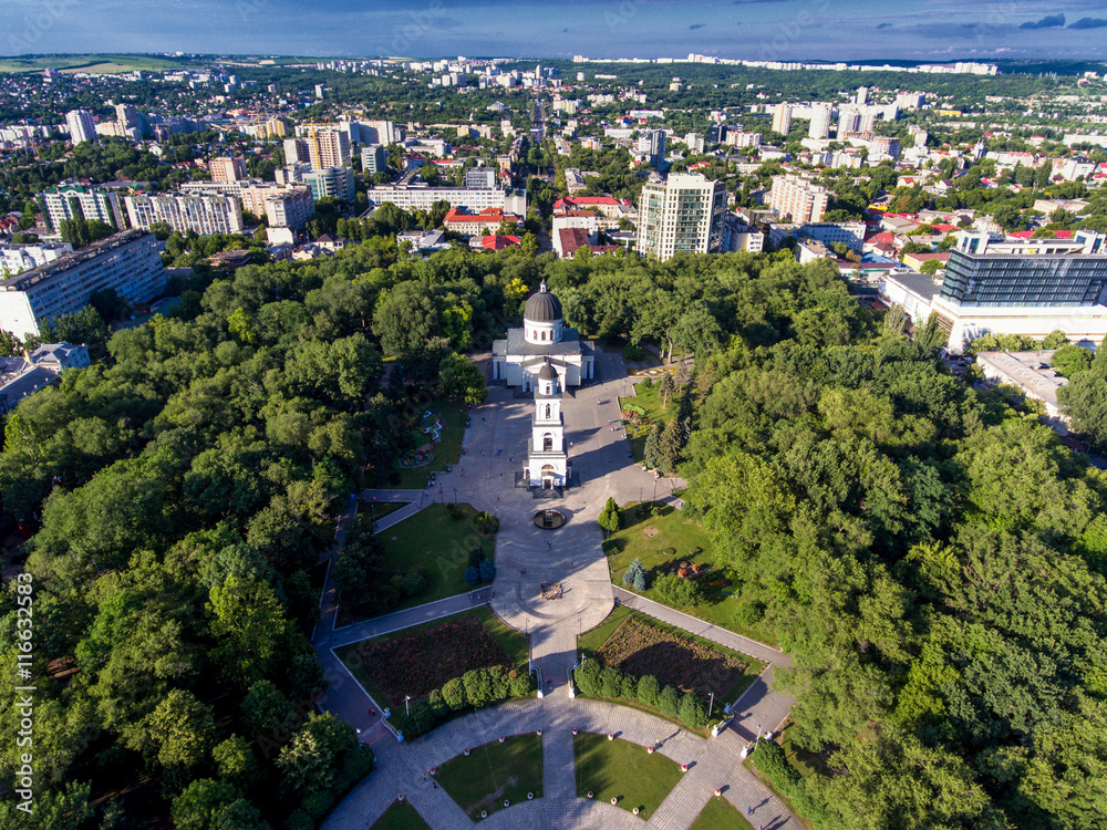 Obraz na płótnie Chisinau, Republic of Moldova, aerial view from drone. Central p w salonie