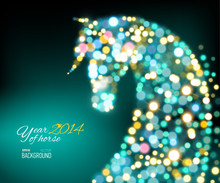 New Year Card With Horse Of Lights.