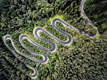Drone View Of A Curvy Road In Romania