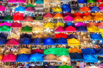 photo of night market high view from building colorful tent reta