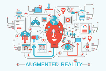 Poster - Modern Flat thin Line design Augmented reality concept for web banner website, presentation, flyer and poster.