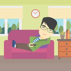 Sticker - Man lying on sofa vector illustration.