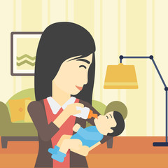 Poster - Mother feeding baby vector illustration.