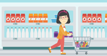 Sticker - Customer with trolley vector illustration.