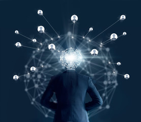 Poster - Businessman with global network connection head looking for employee