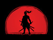 Samurai standing ready to fight designed on sunlight background graphic vector.