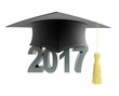 2017 text with graduation hat. 3d Illustrations