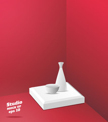 Aufkleber - Vector,Empty red studio room with corner background ,Template mo