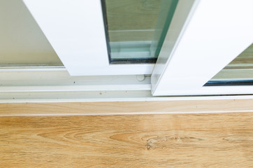 close-up open sliding door with glass  in the house