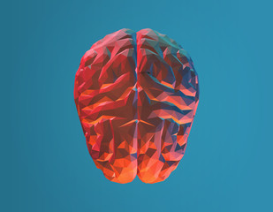 Wall Mural - Polygonal brain from top view on turquoise background