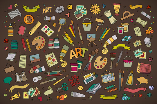 Art and paint materials doodles hand drawn symbols