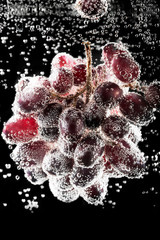 Wall Mural - Black grapes surrounded by water bubbles