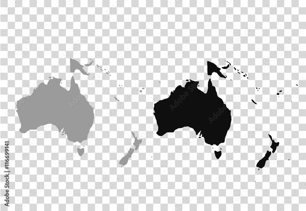 Map of Oceania in gray on a white background - obrazy, fototapety, plakaty 