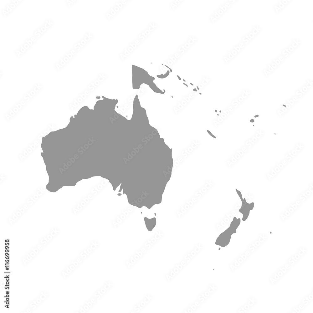 Map of Oceania in gray on a white background - obrazy, fototapety, plakaty 