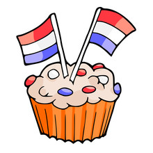 Feest In Nederland - Cupcake Met Vlaggetjes