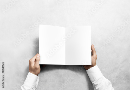 hand opening blank white brochure booklet mockup leaflet