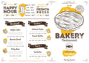 Wall Mural - Restaurant bakery cafe menu template flyer vintage design vector illustration