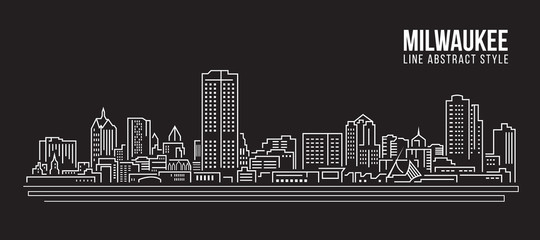 Wall Mural - Cityscape Building Line art Vector Illustration design - Milwaukee city