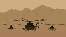 Illustration, Fighting Helicopters In Attack.