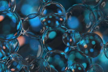 Poster - 3d rendering background, glass bubbles and transparent spheres with different size