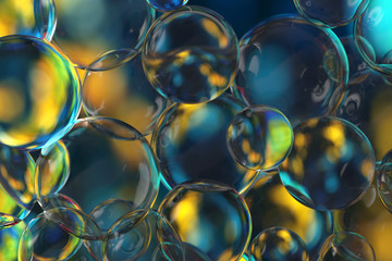 Poster - 3d rendering background, glass bubbles and transparent spheres with different size