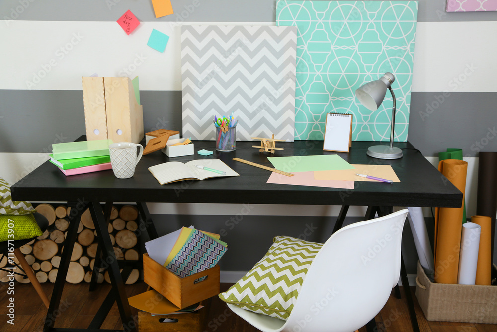 Workplace of creative person indoors