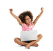 © Africa Studio - Happy African girl with laptop, isolated on white