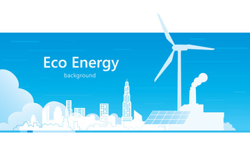 Wall Mural - Vector illustration of eco energy with cityscape.