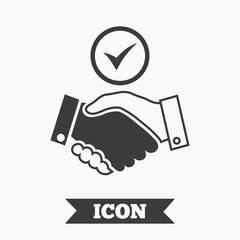 Poster - tick handshake sign icon. successful business.