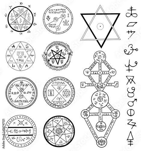 Fotomural Mystic set with magic circles, pentagram and symbols