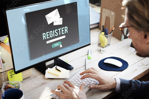 Register Apply Enlist Join Record Sign-Up Enter Concept Poster