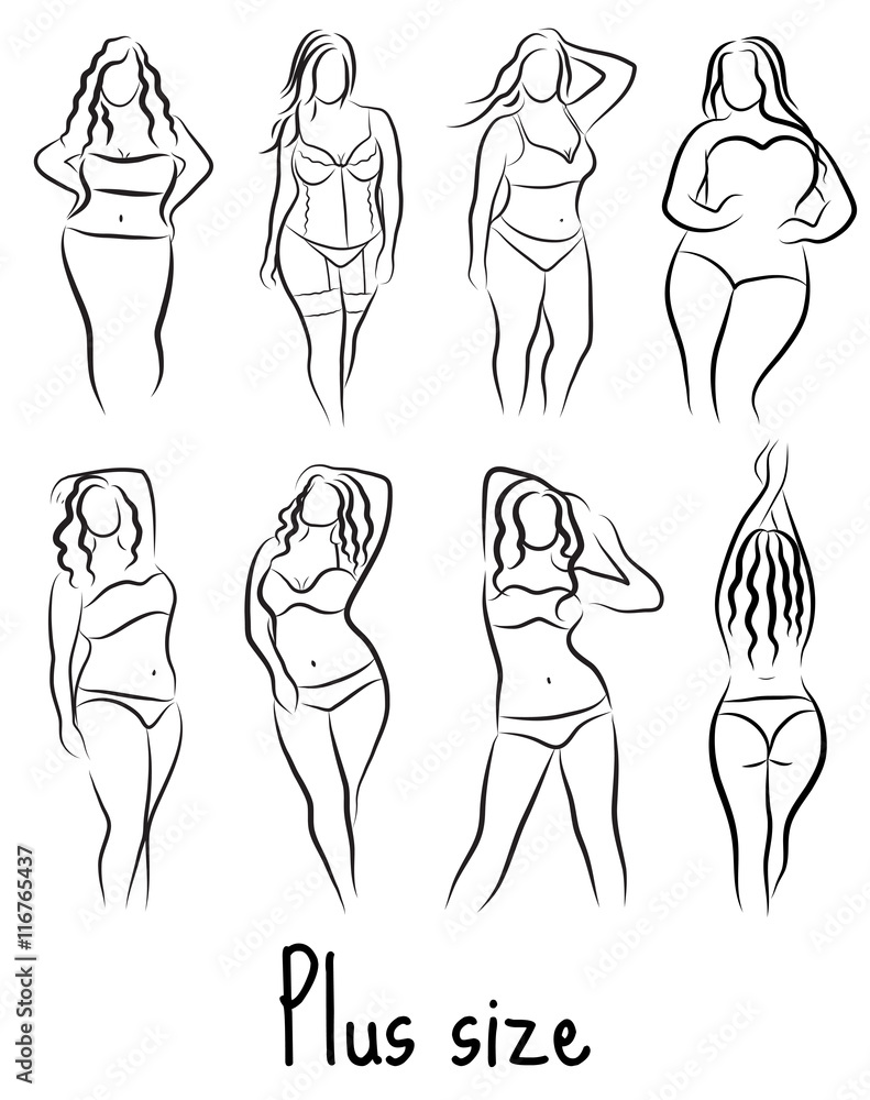 Set Girl Silhouette Sketch Plus Size Model Curvy Woman Symbol Vector  Illustration Wall Mural-Amelie