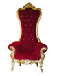 Old red golden king throne isolated over white.