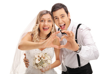 Sticker - Newlywed couple making heart gesture