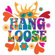 © Michele Paccione - Hang loose 1960s mod pop art psychedelic sun giving the shaka surf hand sign design. EPS 10 vector.