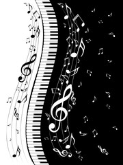 Piano Keyboard with Music Notes