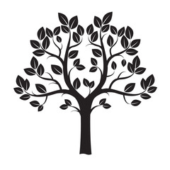 Wall Mural - Black Tree and Leafs. Vector Illustration.