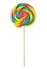A Colorful Swirly Candy Lolly Pop Isolated On A White Background
