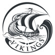 Drakkar, boat Viking, vintage sailing warship, vector illustrati