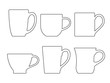 Various tea mugs - outline. Vector illustration.
