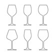 Various wine glasses - outline. Isolated on white background. Vector illustration.