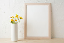 Frame Mockup With White And Yellow Chamomiles In Vase