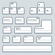 Isometric Computer Line Art Keyboard Keys Including Alt, Control, Shift, Enter And Arrow Keys